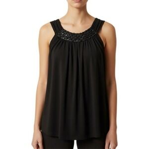Perception Women Tank Top Women 1X Black Sleeveless Beaded Scoop Neck Dressy